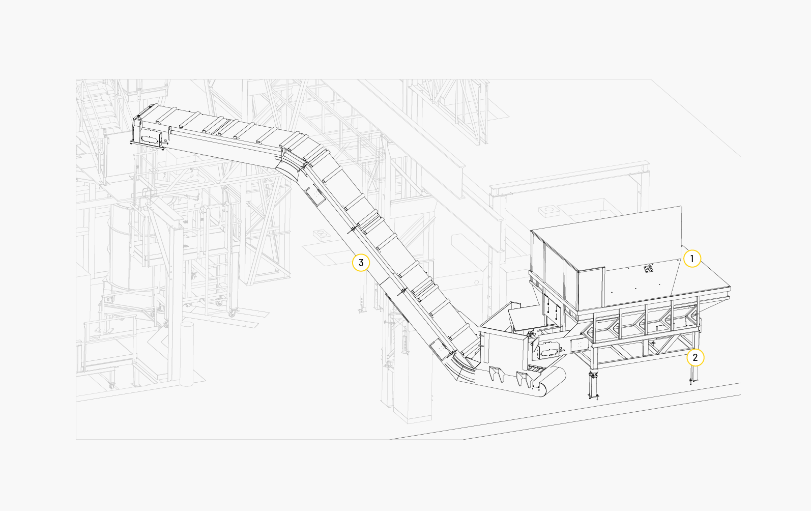 Design of chip storage, weighing and transport installation